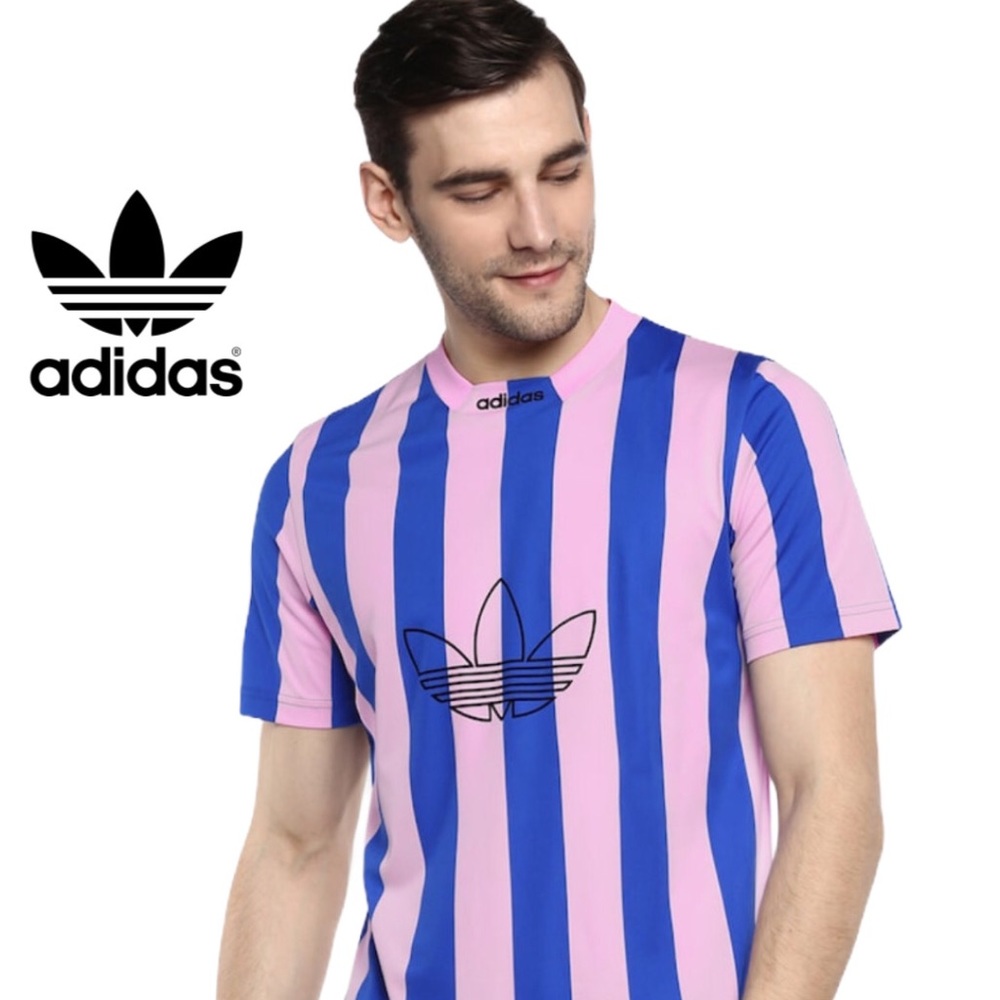 NWT Adidas blue and pink striped jersey